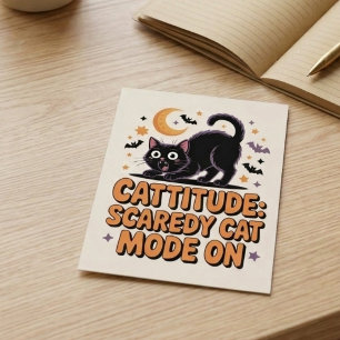 Carte Postale Chat noir drôle d'Halloween en mode peureux activé