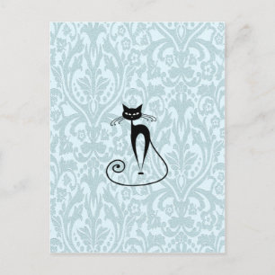 Carte Postale Chat noir élégant damassé vintage
