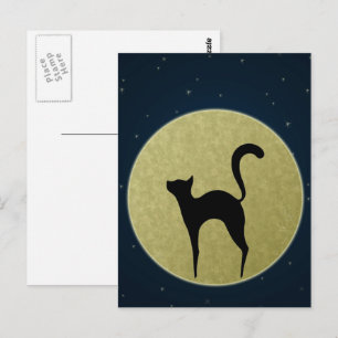 Carte Postale Chat noir élégante silhouette et lune