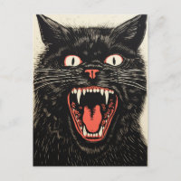 Chat noir en colère effrayant rétro