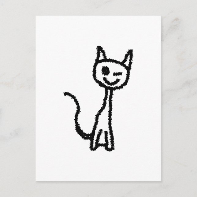Carte Postale Chat Noir, En Train D'Aspirer. (Devant)
