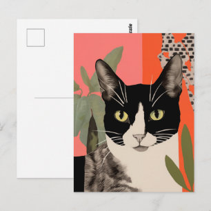 Carte Postale Chat noir et blanc