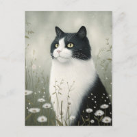 Carte postale Chat Noir Et Blanc