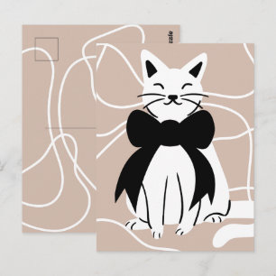 Carte Postale Chat noir et blanc avec ligne abstraite