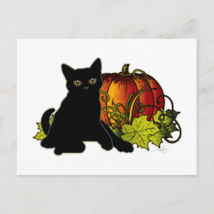 Carte Postale Chat noir et Citrouille