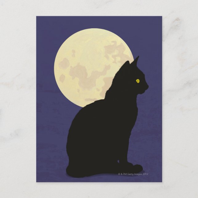 Carte Postale Chat noir et lune (Devant)