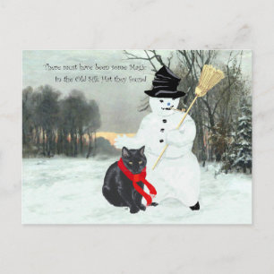 Carte Postale Chat noir et neige