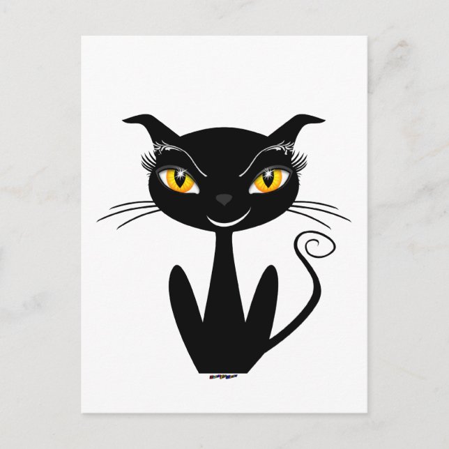 Carte Postale Chat Noir Fantaisiste (Devant)