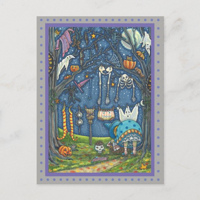 CARTE POSTALE CHAT NOIR, GHOST, BLANCHISSERIE À SKELETON (Devant)