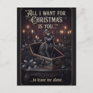 Carte Postale Chat noir gothique dans un cercueil avec texte de