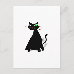Carte Postale Chat noir gras aux yeux verts