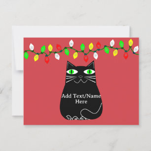 Carte Postale Chat noir gras avec yeux verts Texte personnalisé