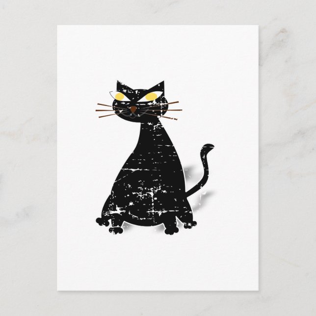 Carte Postale Chat noir gras en détresse (Devant)