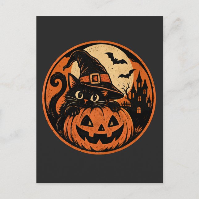 Carte Postale Chat noir Halloween  (Devant)