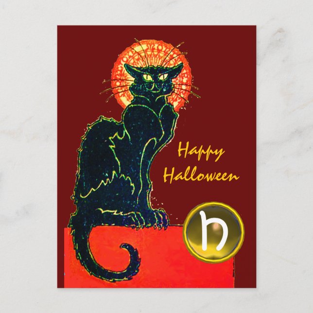 CARTE POSTALE CHAT NOIR HALLOWEEN PARTY MONOGRAM (Devant)
