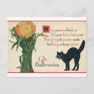 Carte Postale Chat noir Halloween Poème Vintage