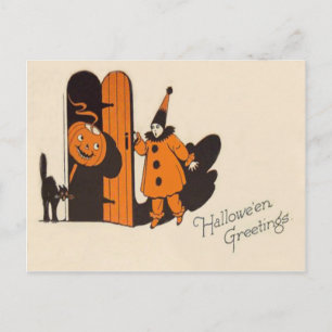 Carte Postale Chat noir Jack-o'-lantern clown