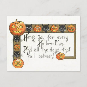 Carte Postale Chat noir Jack-o'-lantern mignon et souriant