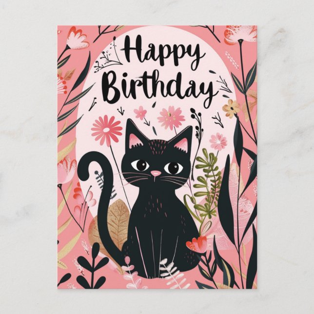 Carte Postale Chat noir Joyeux anniversaire (Devant)