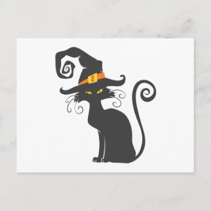 Carte Postale Chat noir mignon dans un casquette sorcier - Chois