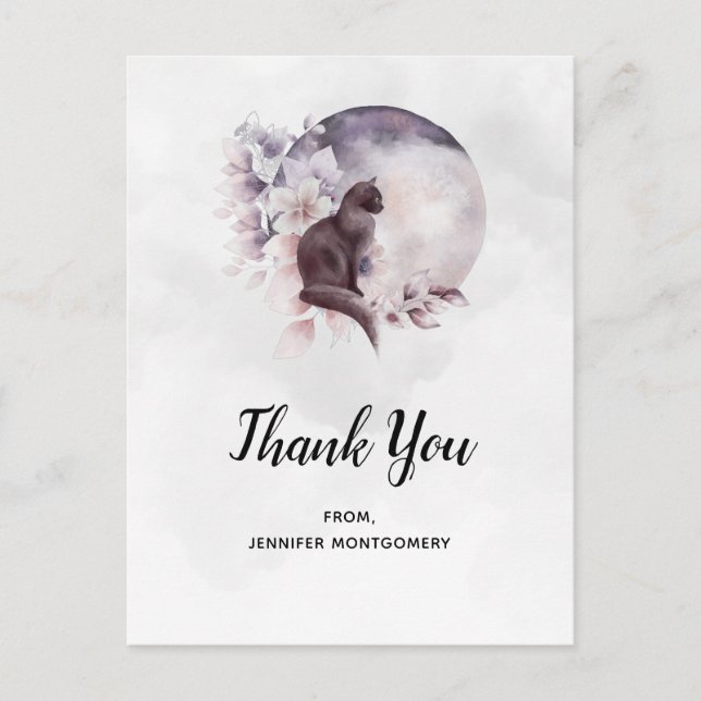 Carte Postale Chat noir par un Merci de Pleine lune magique (Devant)