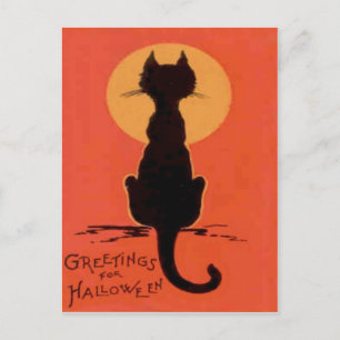 Carte Postale Chat Noir Pleine Lune Jaune Orange