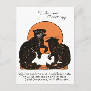 Carte Postale Chat noir pleine lune orange noir