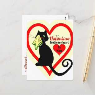 Carte Postale Chat noir pleurant Saint-Valentin vintage à l'anci