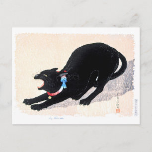 Carte Postale Chat noir qui siffle - Hiroaki Takahashi - Art fél