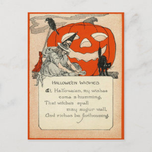Carte Postale Chat noir Raven de Jack-o'-lantern de sorcière