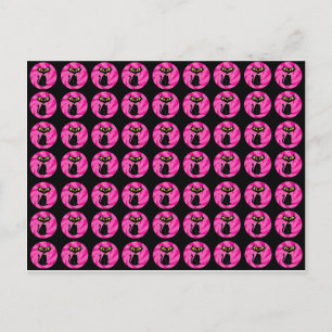 Carte Postale Chat noir sassy sur Motif rose