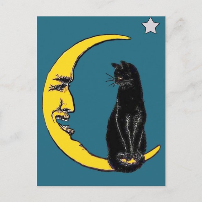 Carte Postale Chat noir sur la Lune (Devant)