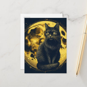 Carte Postale Chat noir sur la Lune