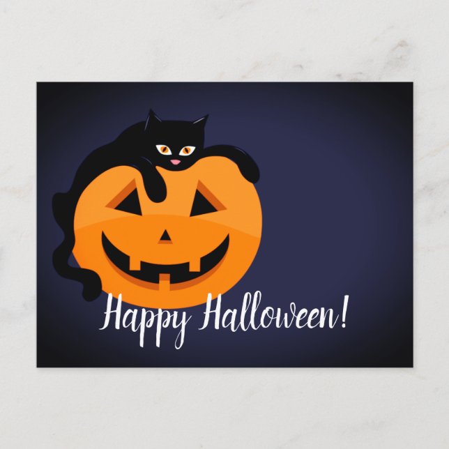 Carte Postale Chat noir sur la lune Halloween (Devant)