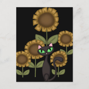 Carte Postale Chat noir tournesol