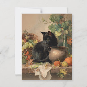 Carte Postale Chat noir vintage au milieu des fruits d'automne