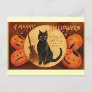 Carte Postale Chat noir vintage Halloween