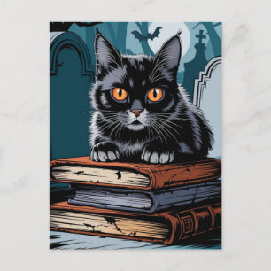 Carte Postale Chat noir vintage Halloween