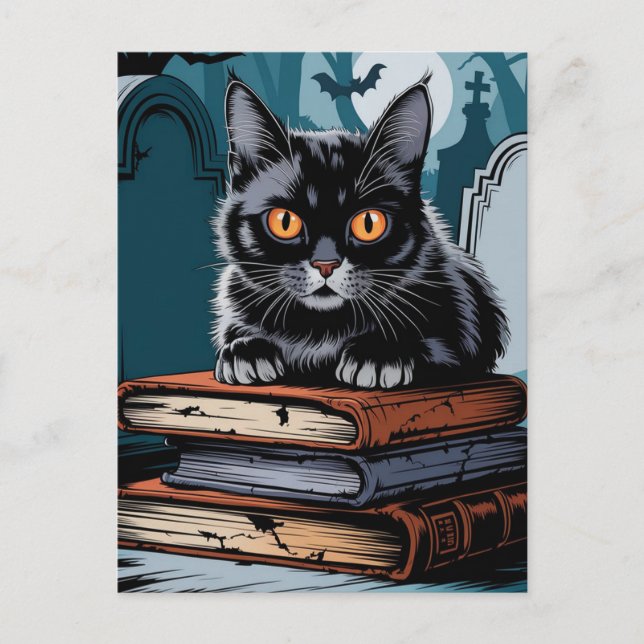 Carte Postale Chat noir vintage Halloween (Devant)