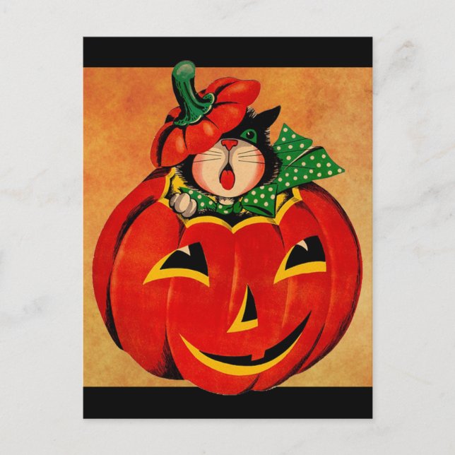 Carte Postale Chat noir vintage Halloween (Devant)