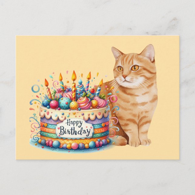 Carte Postale Chat orange Chat tigré Joyeux Anniversaire  (Devant)