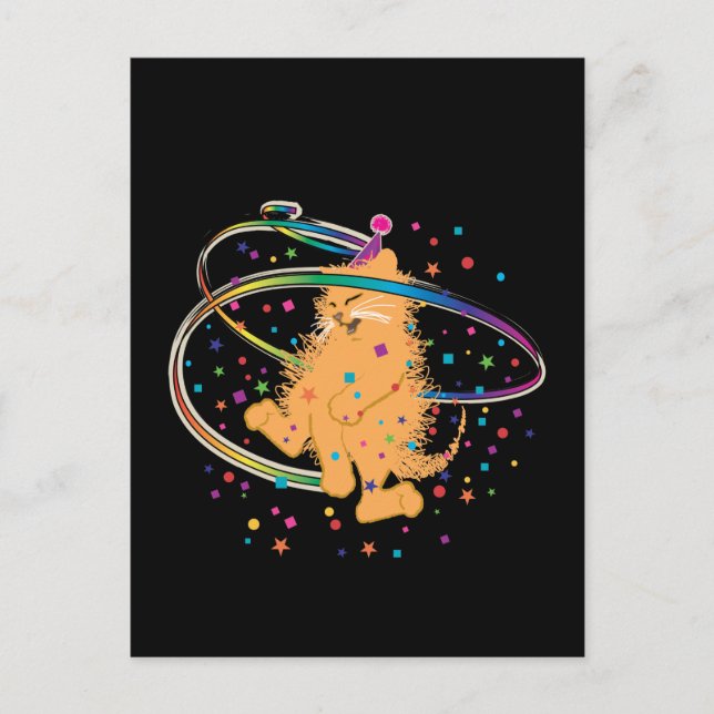 Carte Postale Chat Orange Party Rocking Out (Devant)