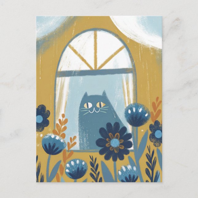 Carte Postale Chat pastel art folklorique moderne (Devant)