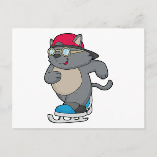 Carte Postale Chat patineur avec patins à glace