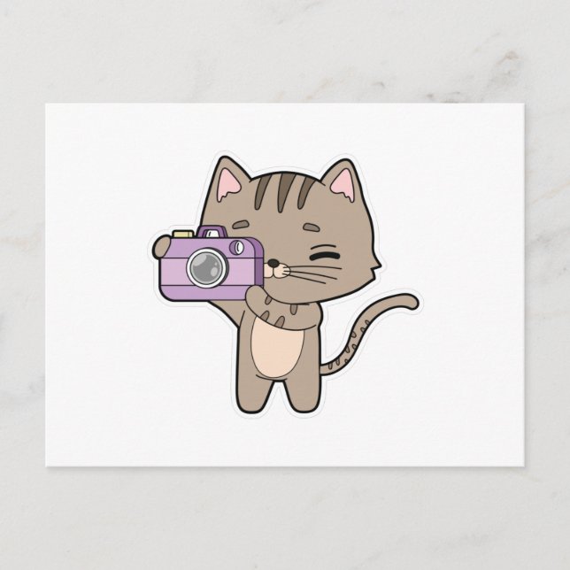 Carte Postale Chat photographe avec appareil photo (Devant)