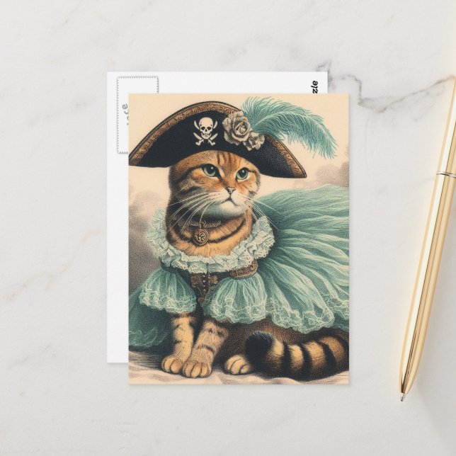 Carte Postale Chat pirate adorable (Devant/Arrière en situation)