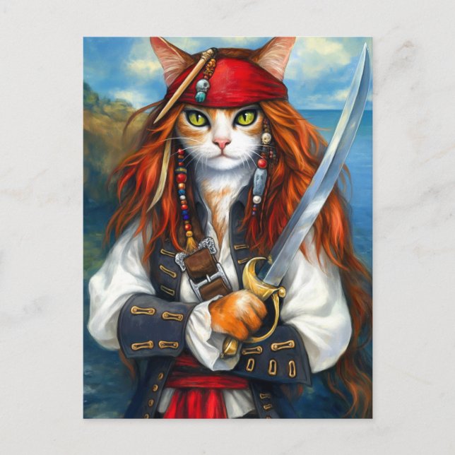 Carte Postale Chat pirate de Swashbuckler | Imaginaire Caractère (Devant)