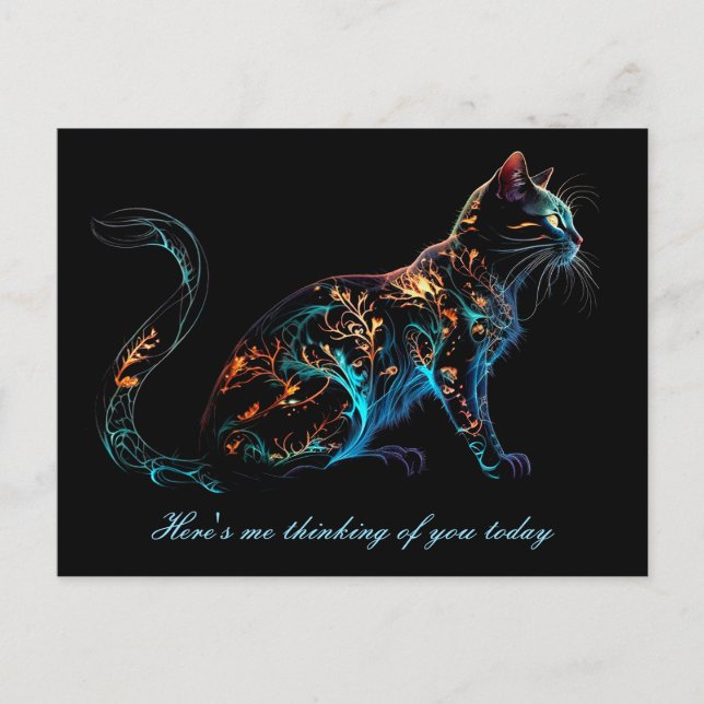 Carte Postale Chat Plasma sur noir dans des couleurs vives (Devant)