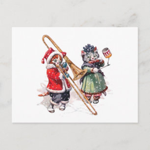 Carte Postale Chat Plays Trombone dans la neige