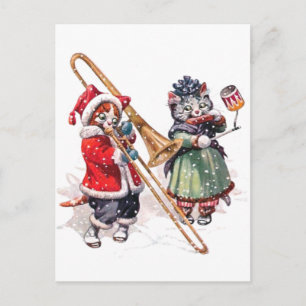 Carte Postale Chat Plays Trombone dans la neige
